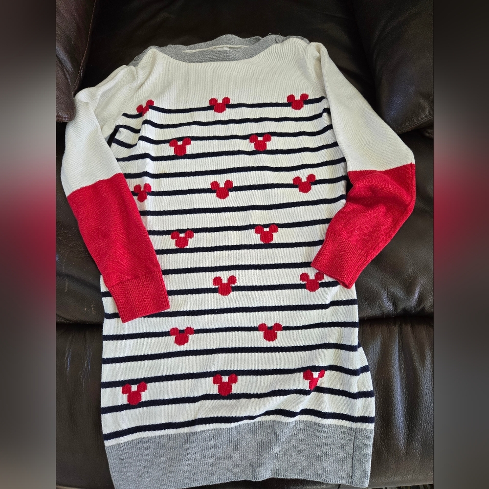 Mickey Mouse Striped Sweater Dress or Tunic with Red Accents